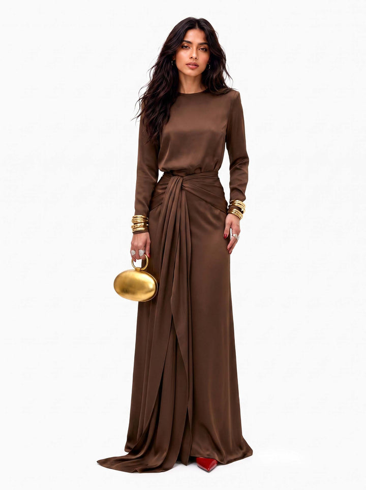 Carmen - Vestido maxi de satén drapeado