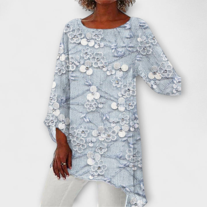 Harper - Blusa beige con estampado floral de cristal