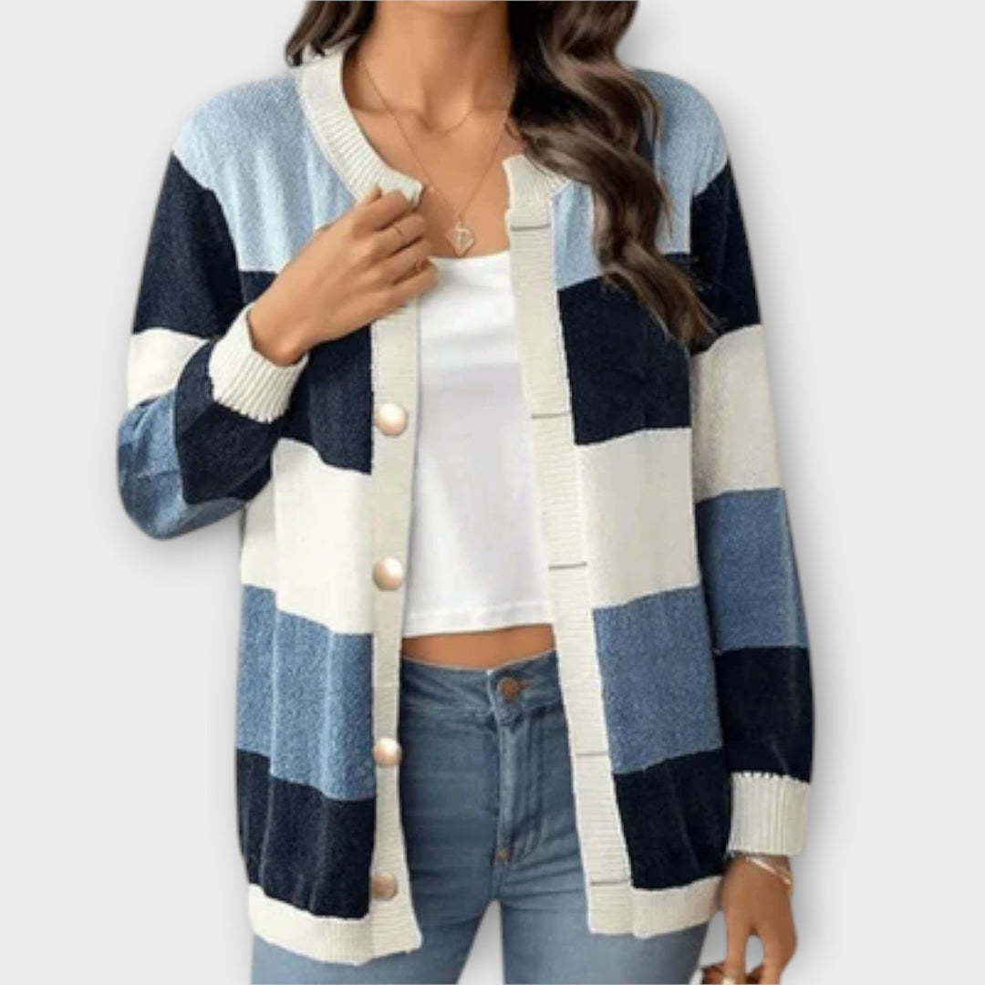 Lotenia - Chaqueta de punto a rayas en tonos pastel