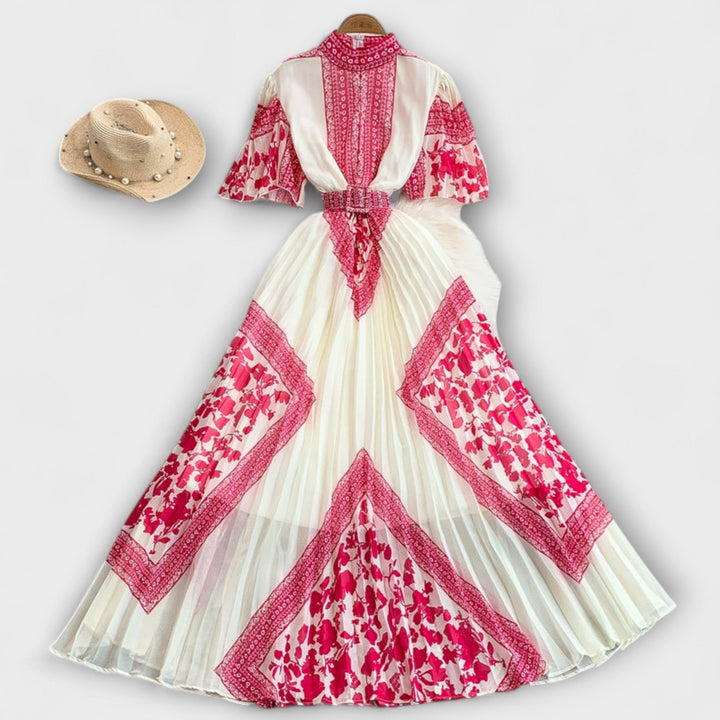 Delilah - Vestido vintage blanco y rojo con cuello alto