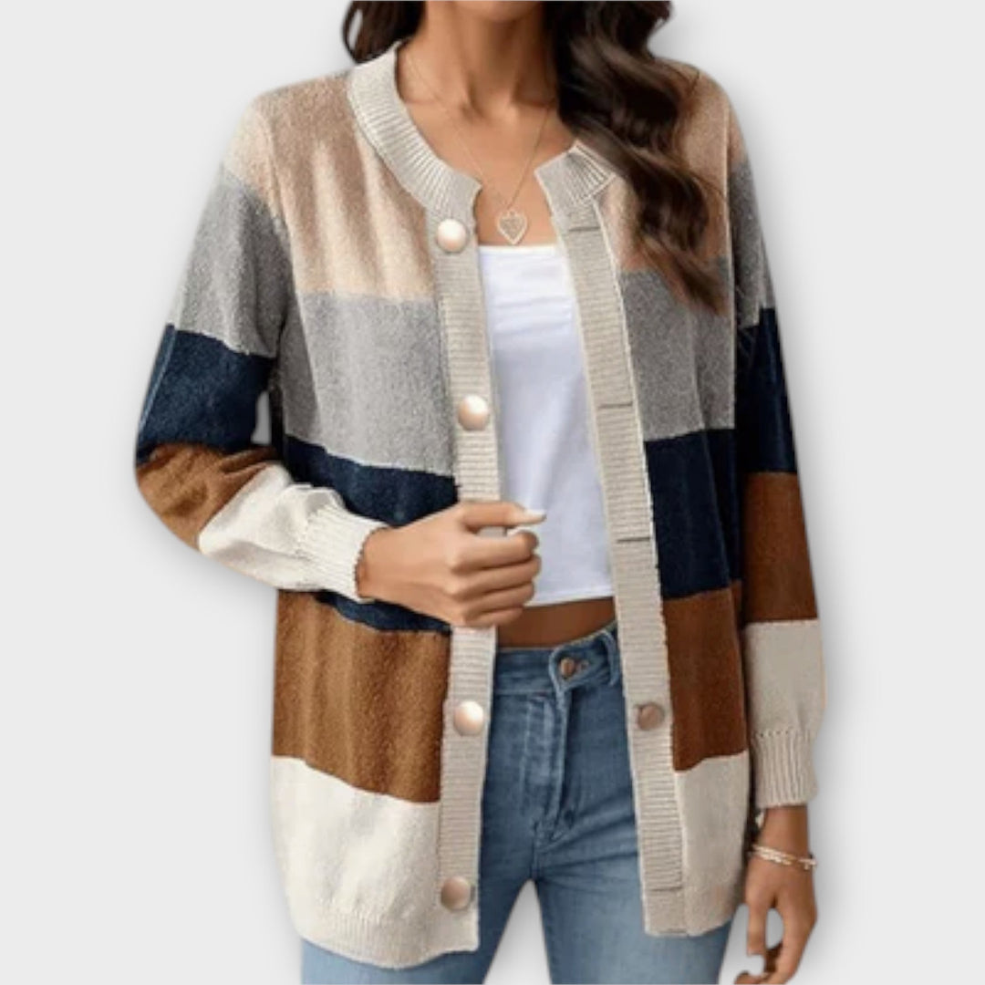 Lotenia - Chaqueta de punto a rayas en tonos pastel