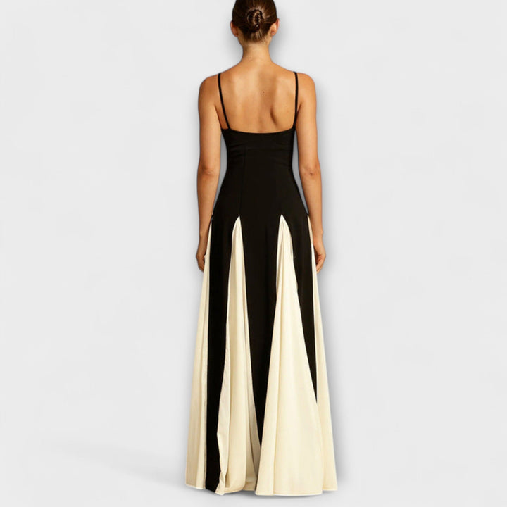 Ember - Vestido maxi A-line negro y crema con tul