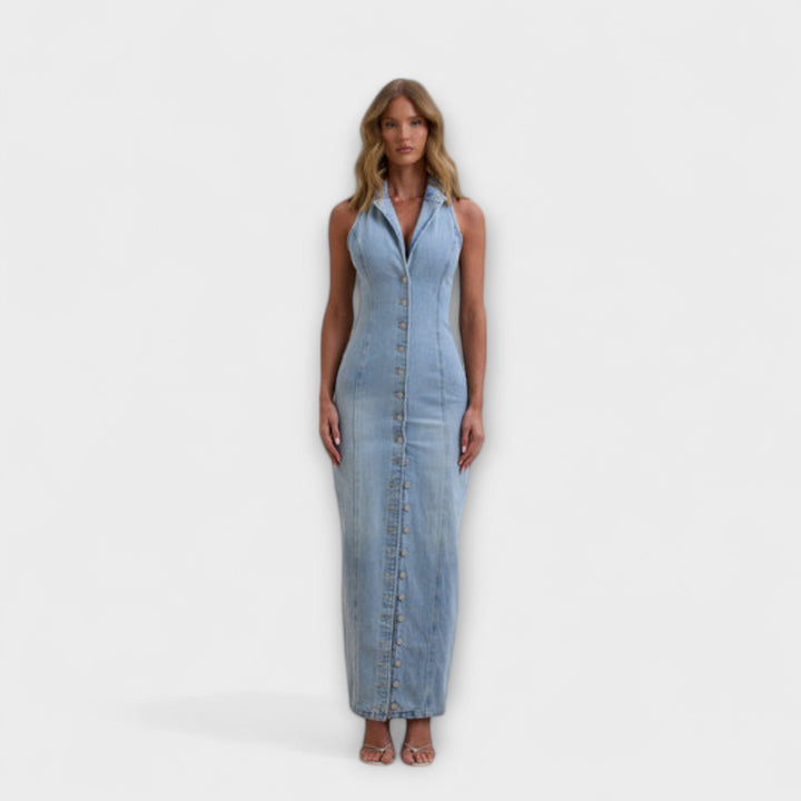 Lacey - Vestido Maxí de Denim Azul