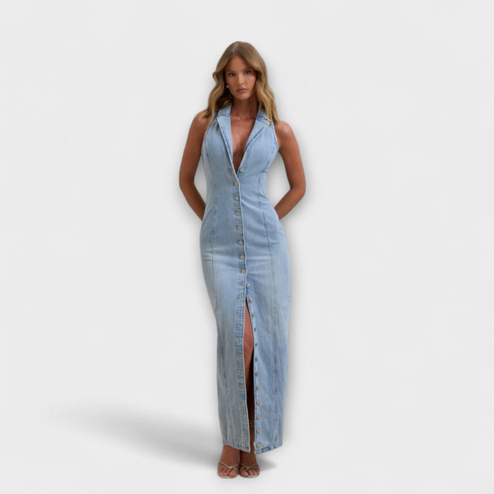 Lacey - Vestido Maxí de Denim Azul
