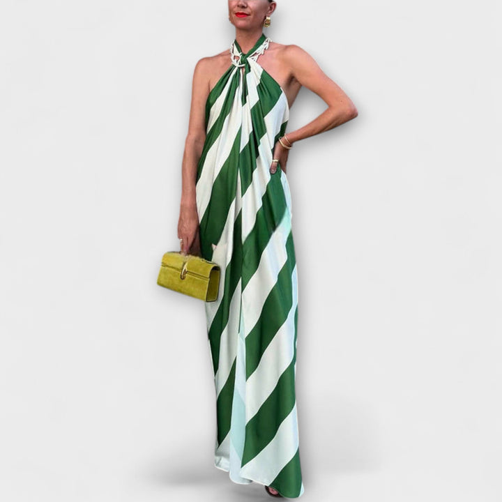 Marlowe - Vestido maxi sin mangas a rayas verde y blanco