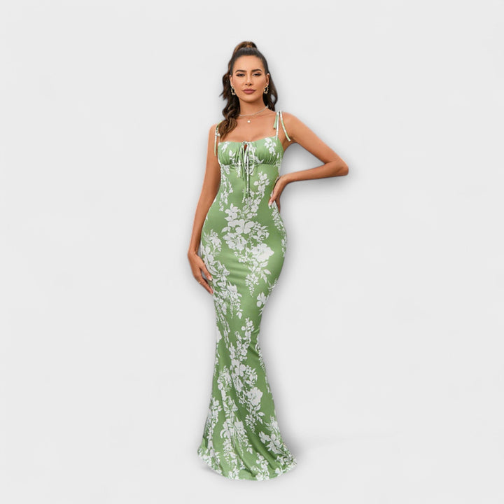 Thalia - Vestido Maxí Verde Oscuro con Estampado Floral
