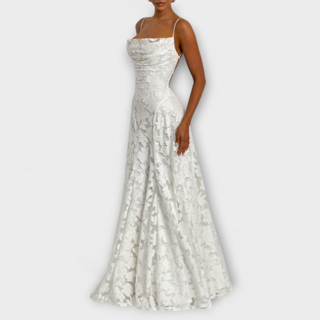 Emberly - Vestido Maxí de Jacquard Blanco
