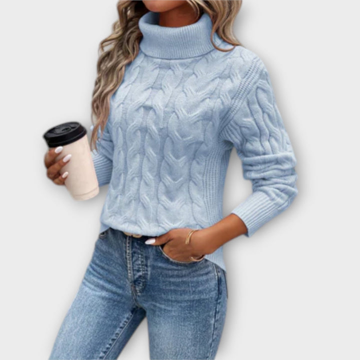 Amelia - Jersey elegante de cuello alto con patrón de trenzas