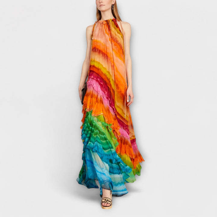 Iris - Vestido Maxivolante en Colores del Arcoíris