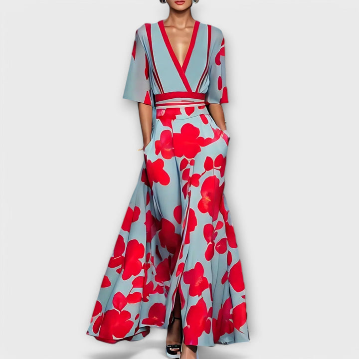 Elise - Vestido ajustado colorido con estampado de rosas