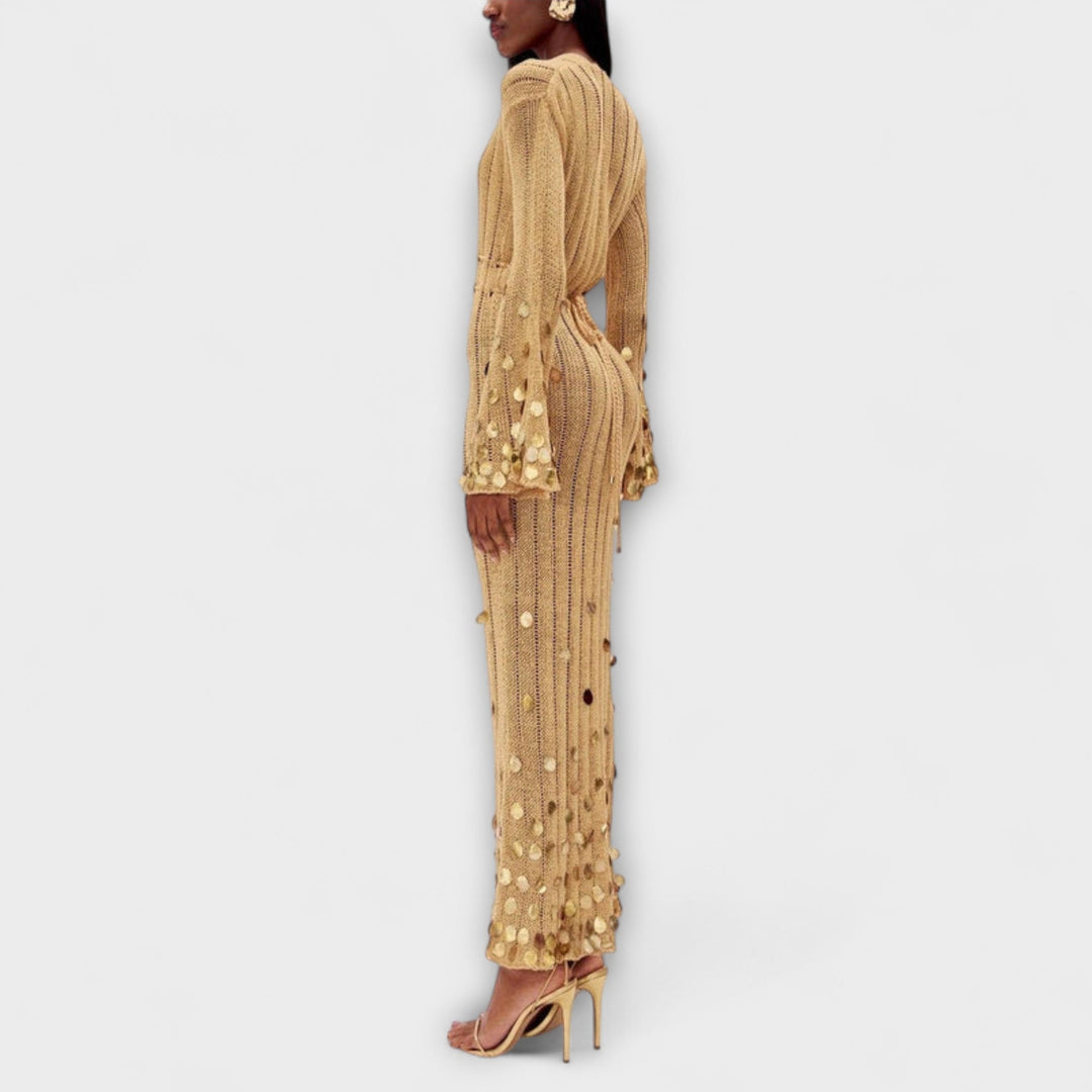 Kathleen - Vestido maxí de punto dorado
