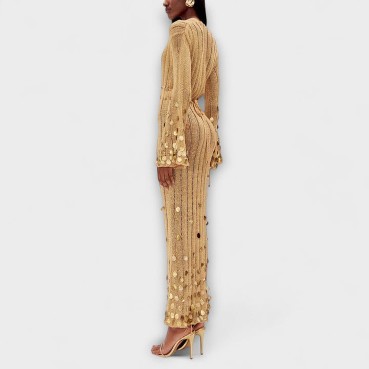 Kathleen - Vestido maxí de punto dorado