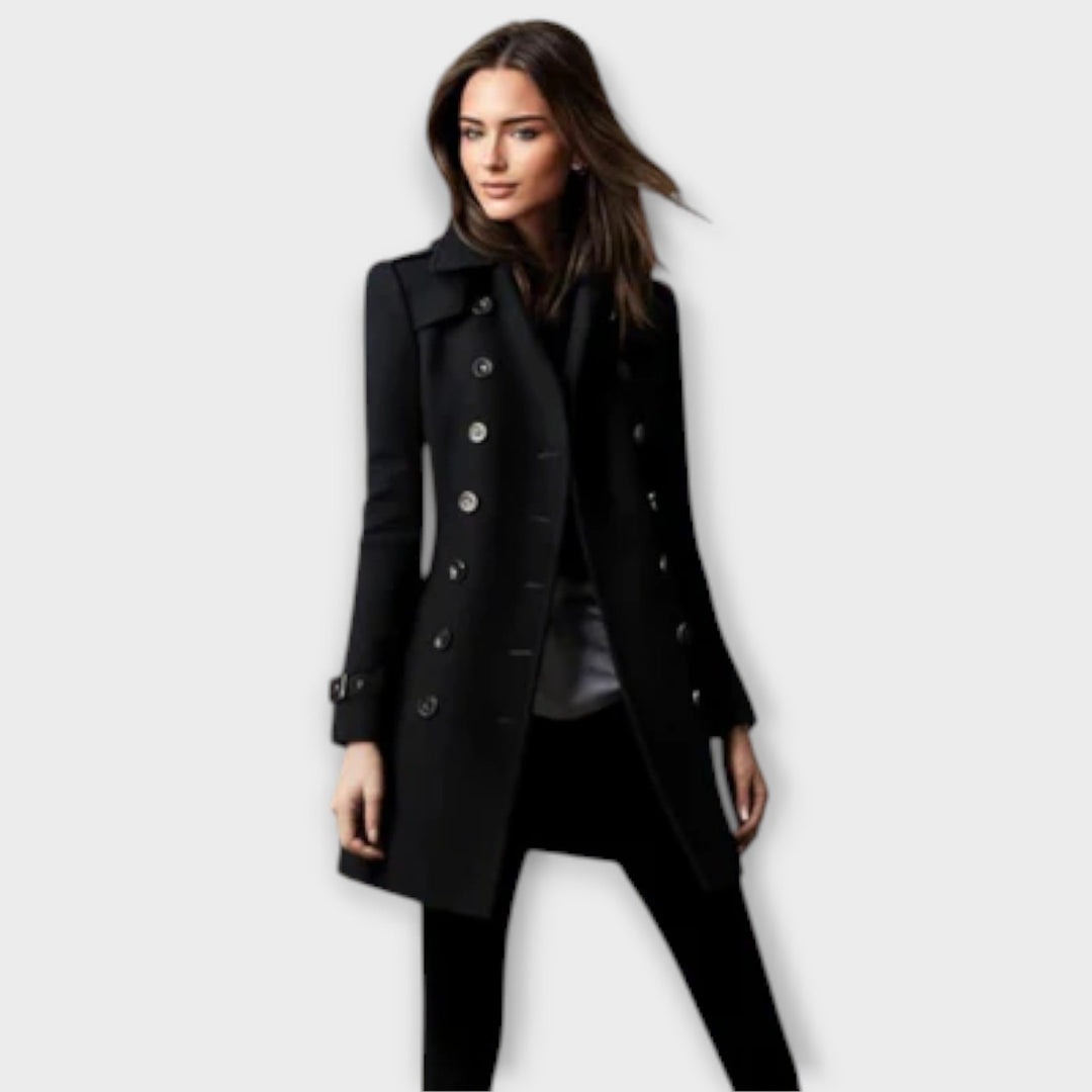 Linda - Trenchcoat azul de doble botonadura