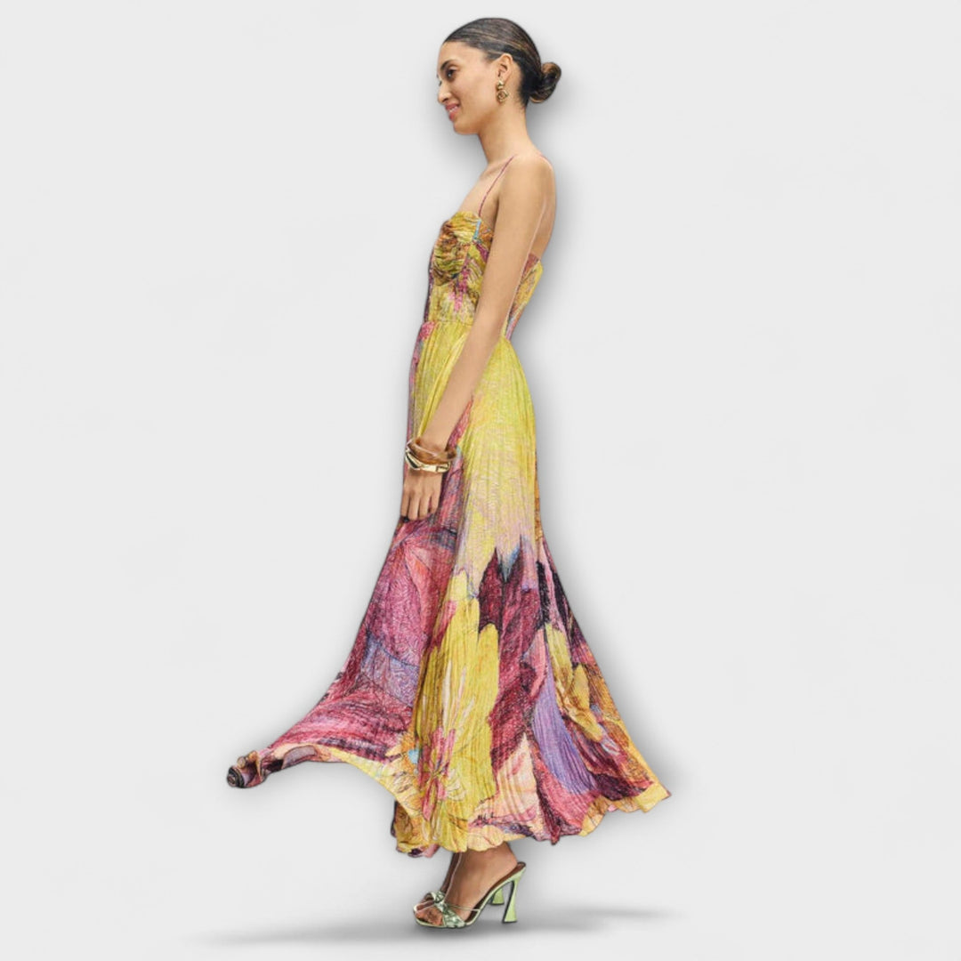 Kiara - Vestido maxí colorido con estampado ikat