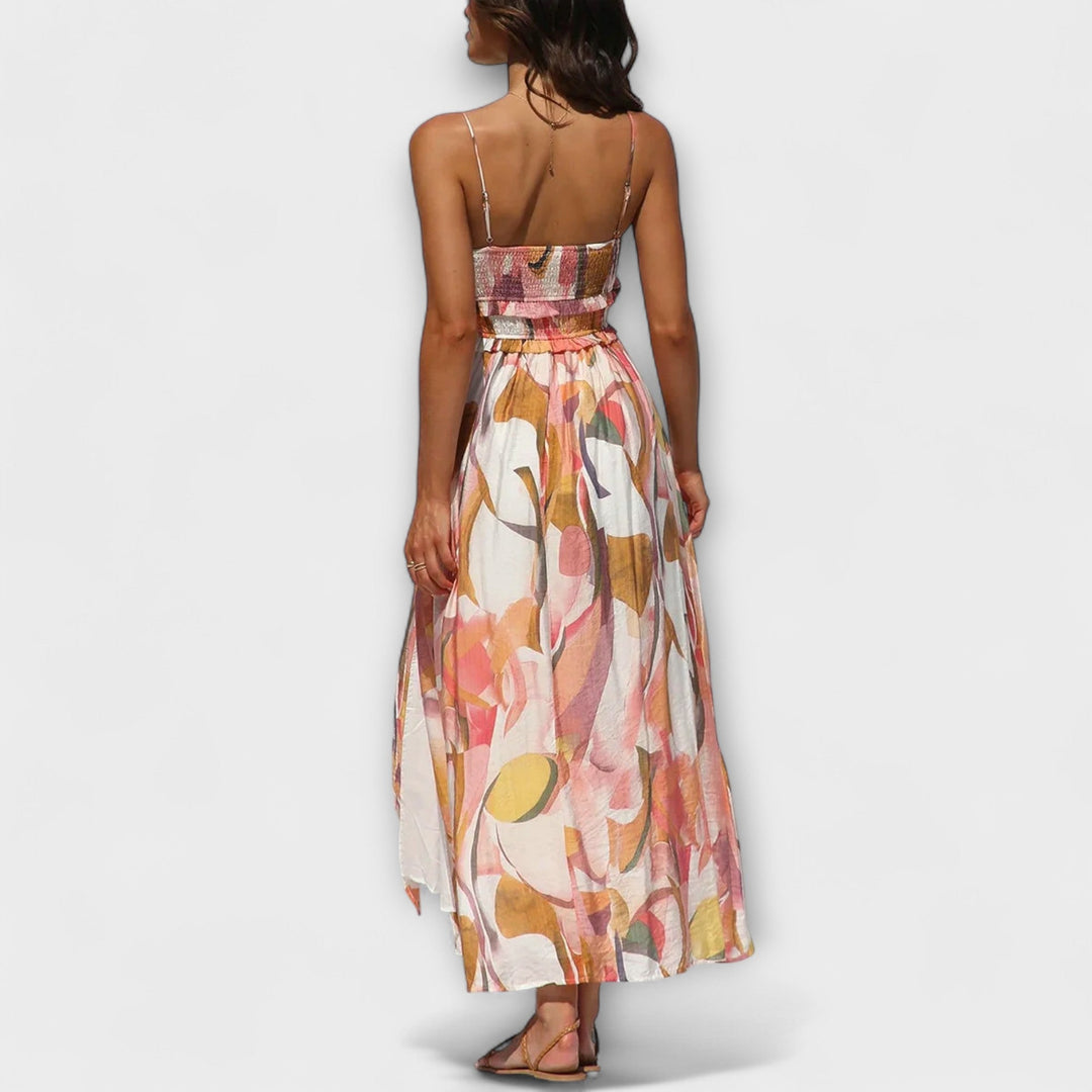 Annalise - Vestido maxi colorido con estampado y abertura