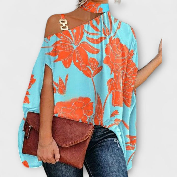 Nati - Blusa sin hombros con diseño gráfico
