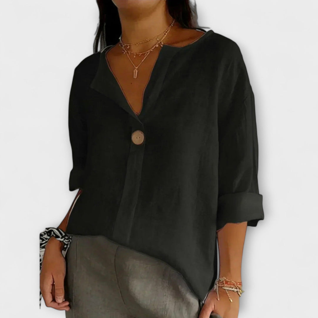 Nicole - Blusa elegante beige con escote en V
