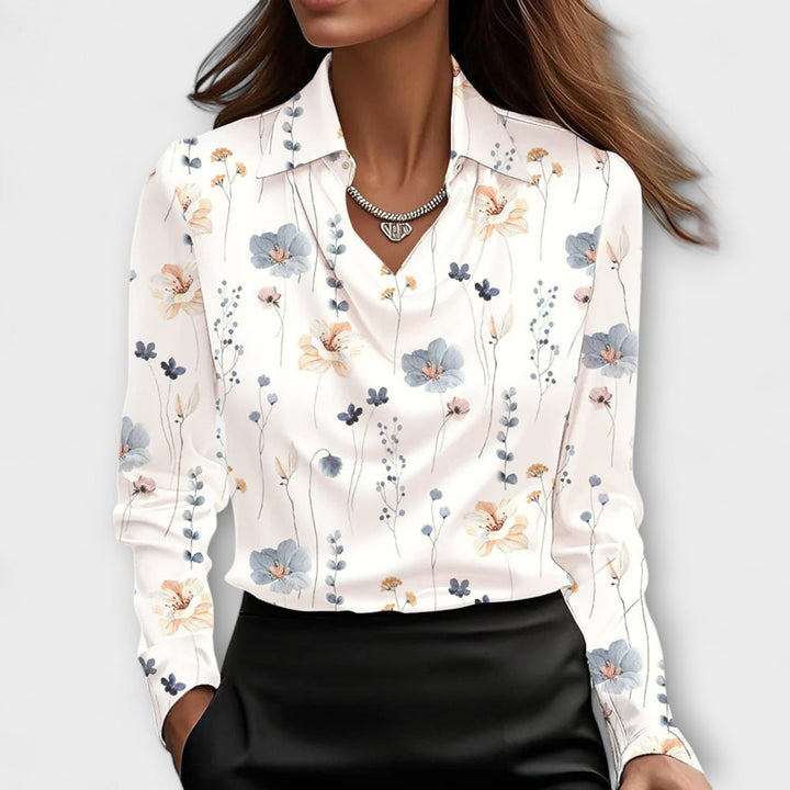 Meli - Blusa brillante color champán con fruncidos
