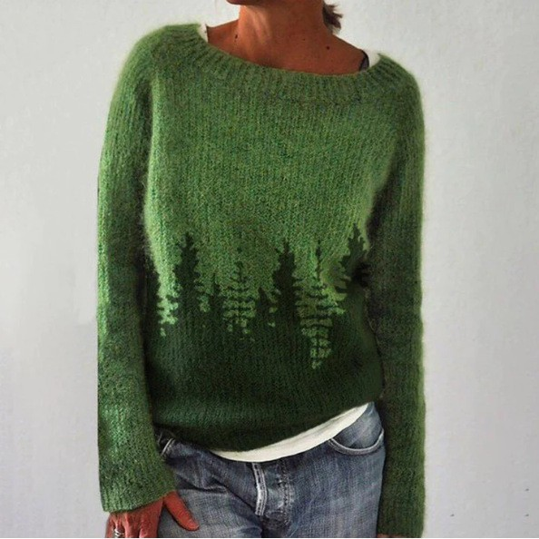 Liesa - Jersey retro verde con patrón de abeto