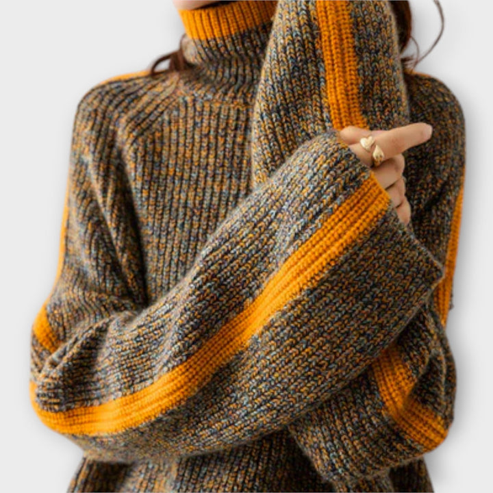 Breseis - Jersey vintage de cuello alto con rayas