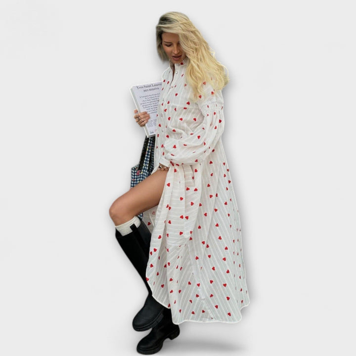 Ella - Vestido blanco con lunares rojos