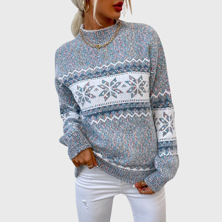 Kielo - Jersey vintage azul claro con patrón noruego