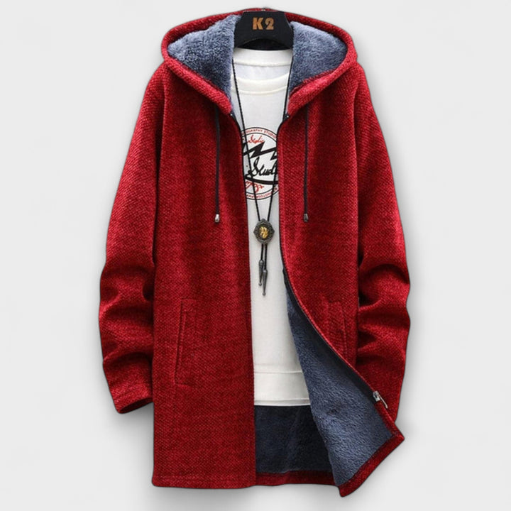 Ceniza - Abrigo largo de invierno rojo con capucha