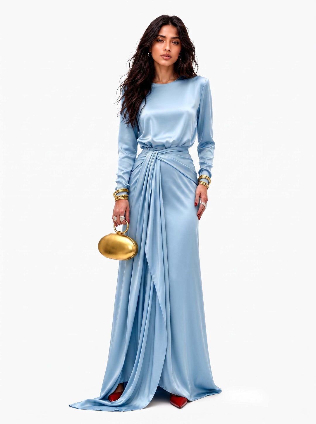 Carmen - Vestido maxi de satén drapeado