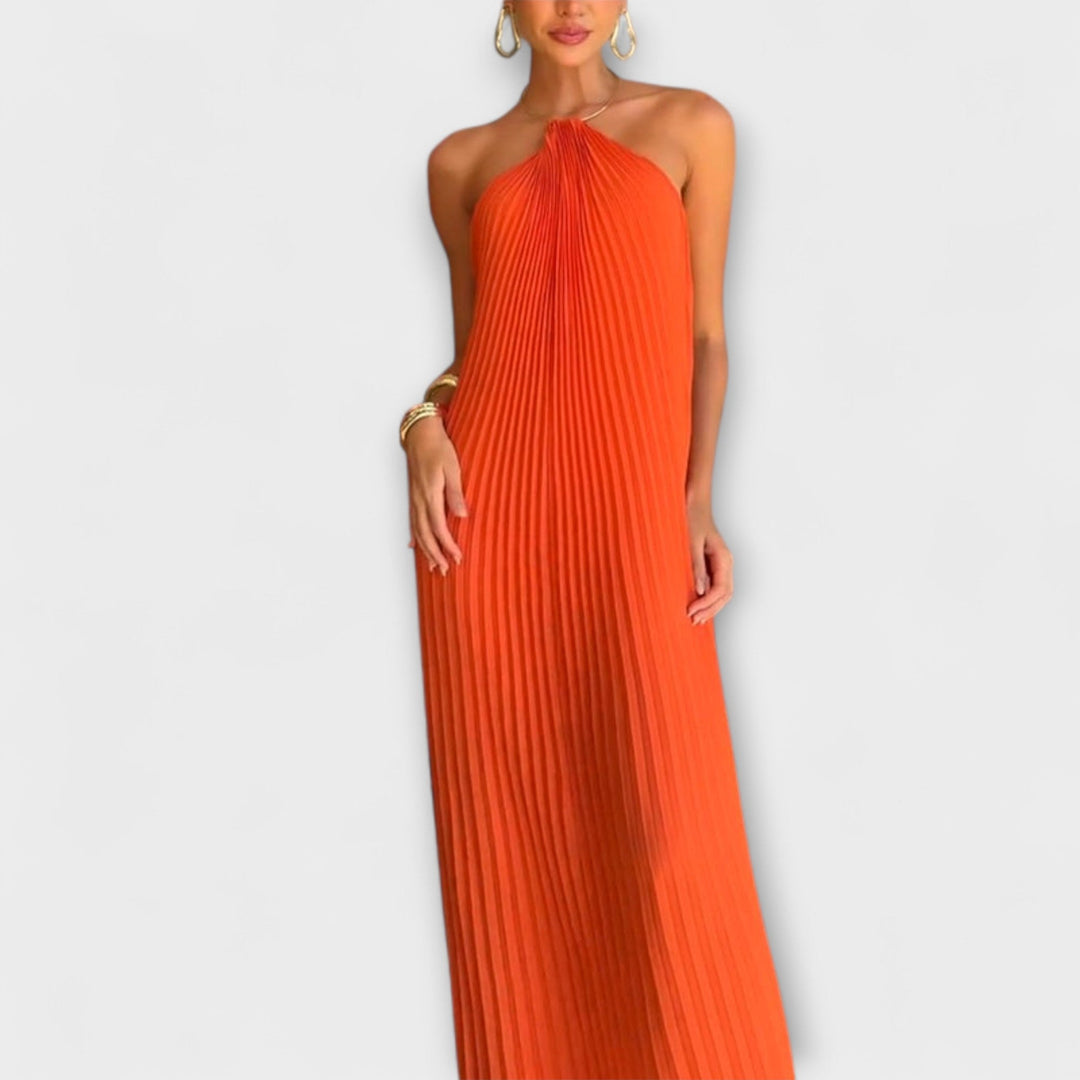 Poppy - Vestido Maxí Naranja con Pliegues