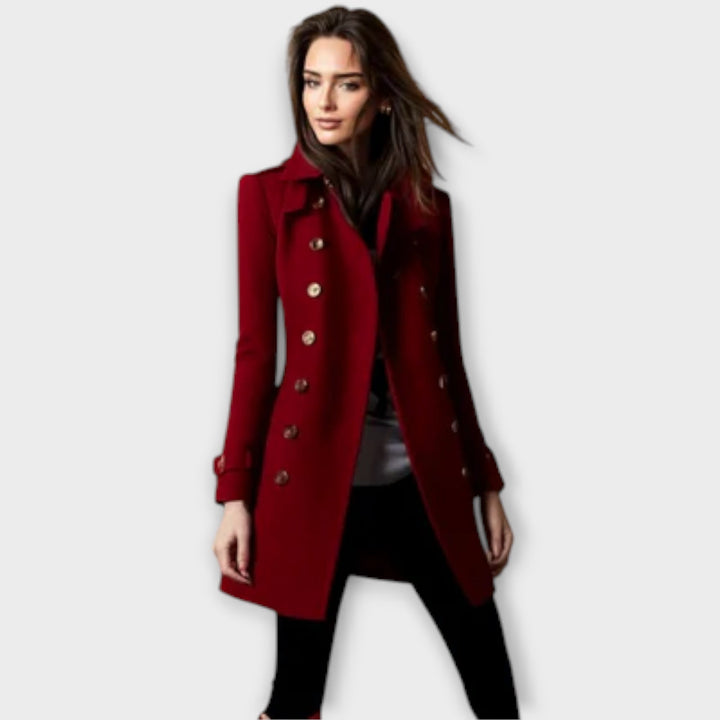 Linda - Trenchcoat azul de doble botonadura