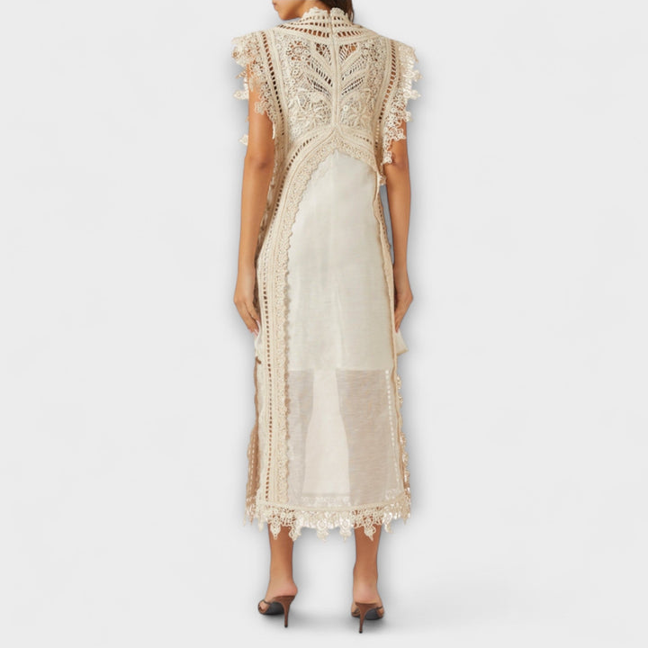 Mira - Vestido Maxicréme de Organza con Encaje