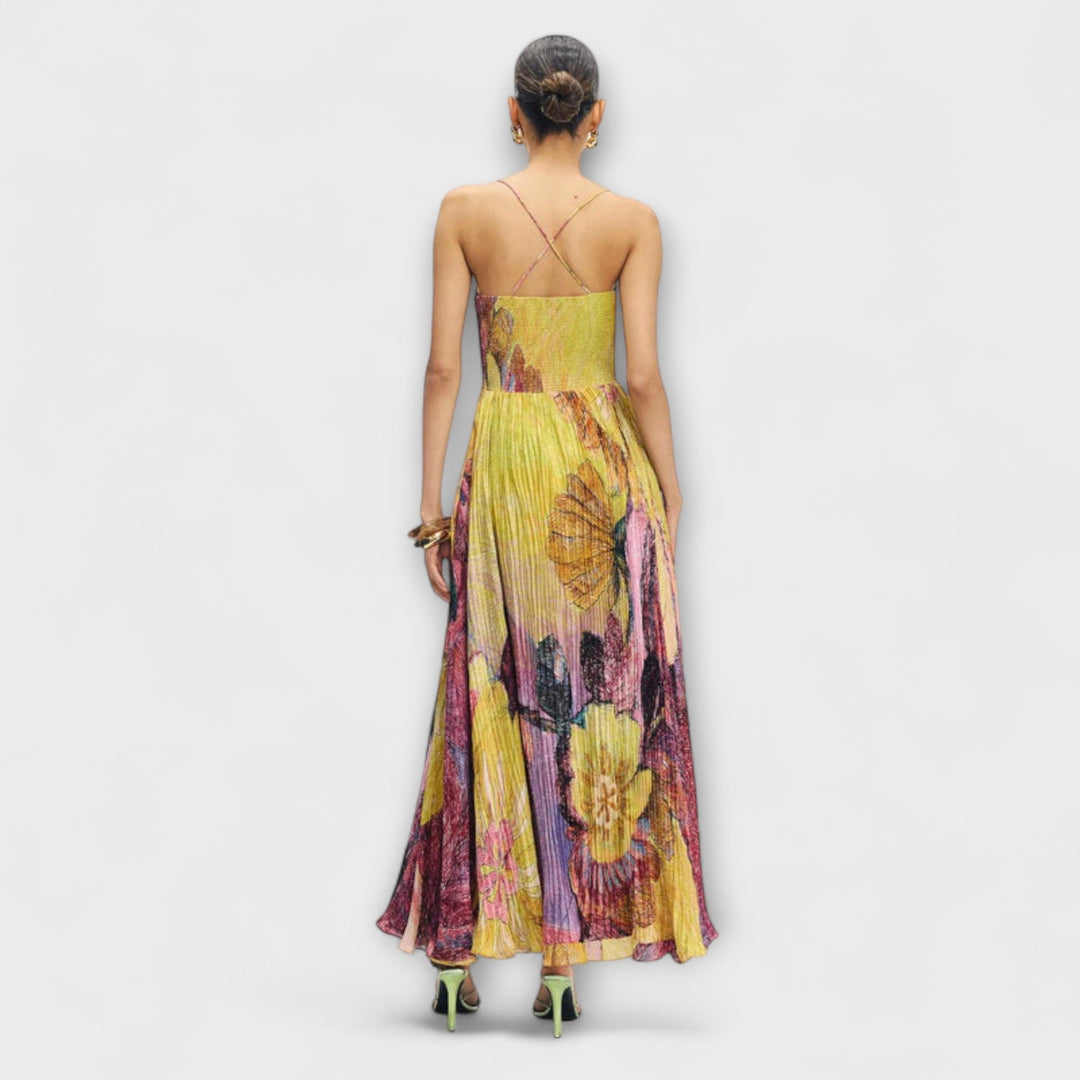 Kiara - Vestido maxí colorido con estampado ikat