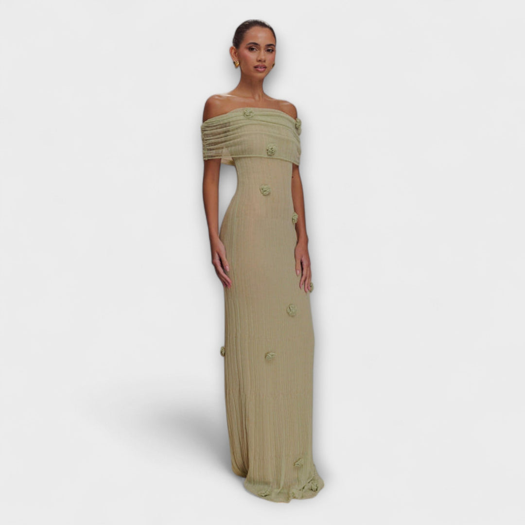 Erica - Vestido Maxi Verde Oliva con Caída Elegante