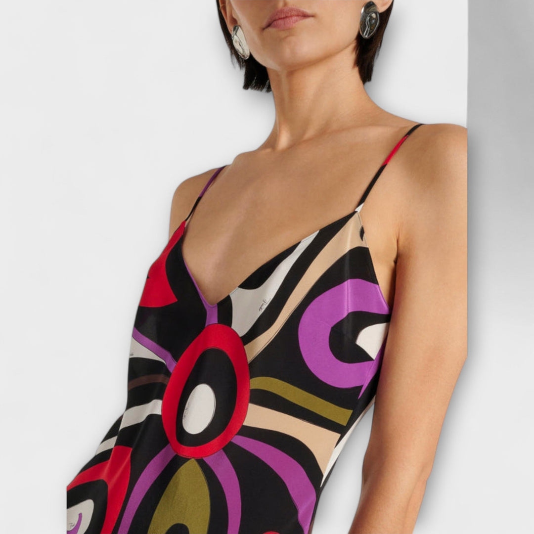Daphne - Vestido maxí colorido con estampado de mármol