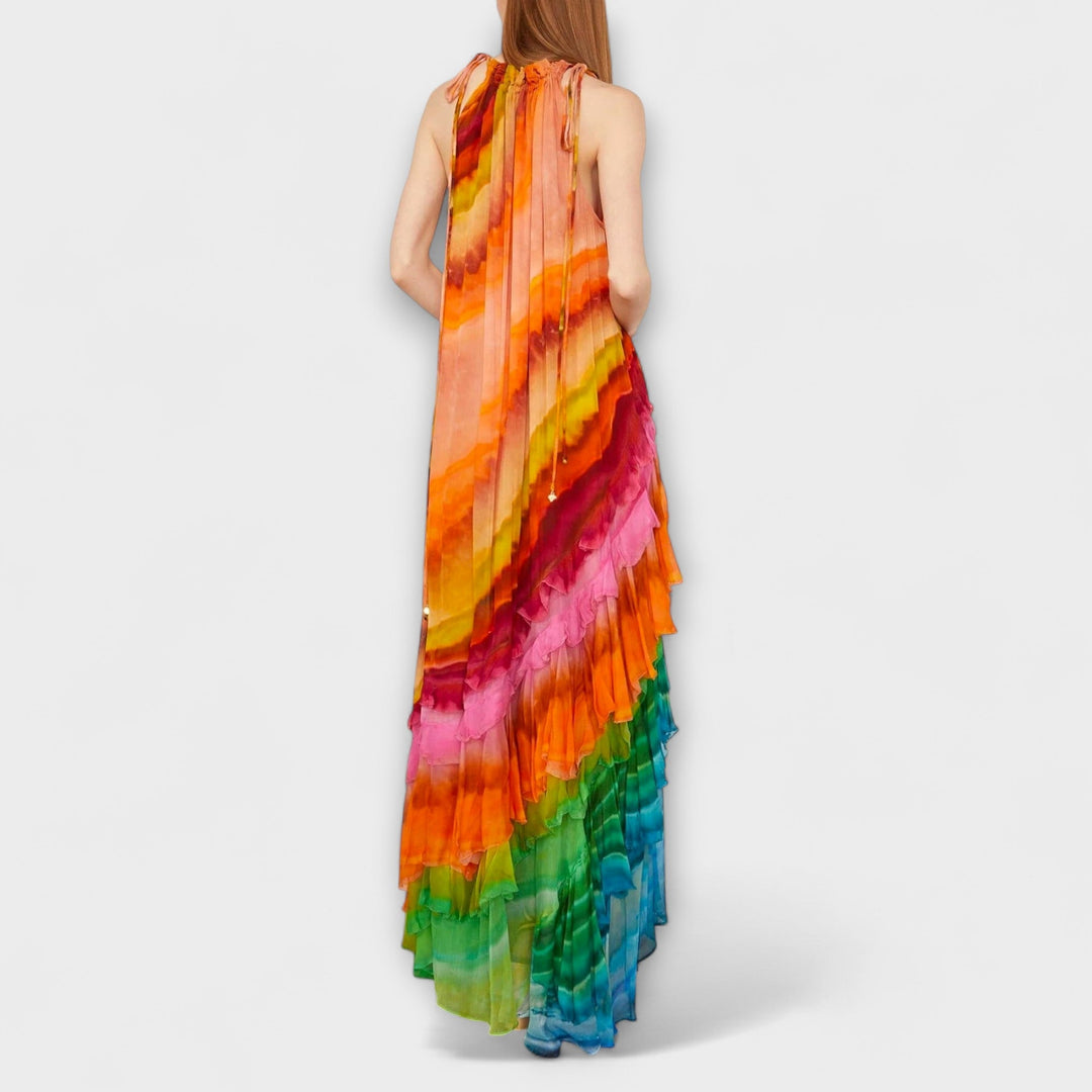 Iris - Vestido Maxivolante en Colores del Arcoíris