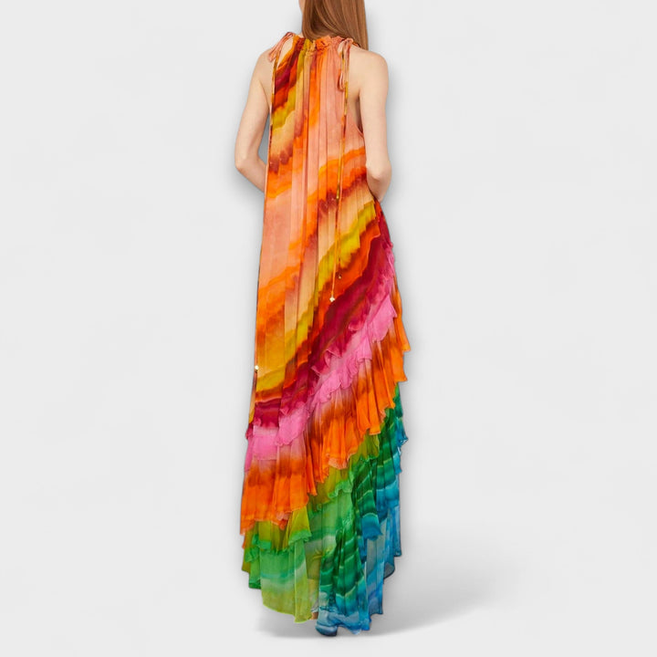 Iris - Vestido Maxivolante en Colores del Arcoíris
