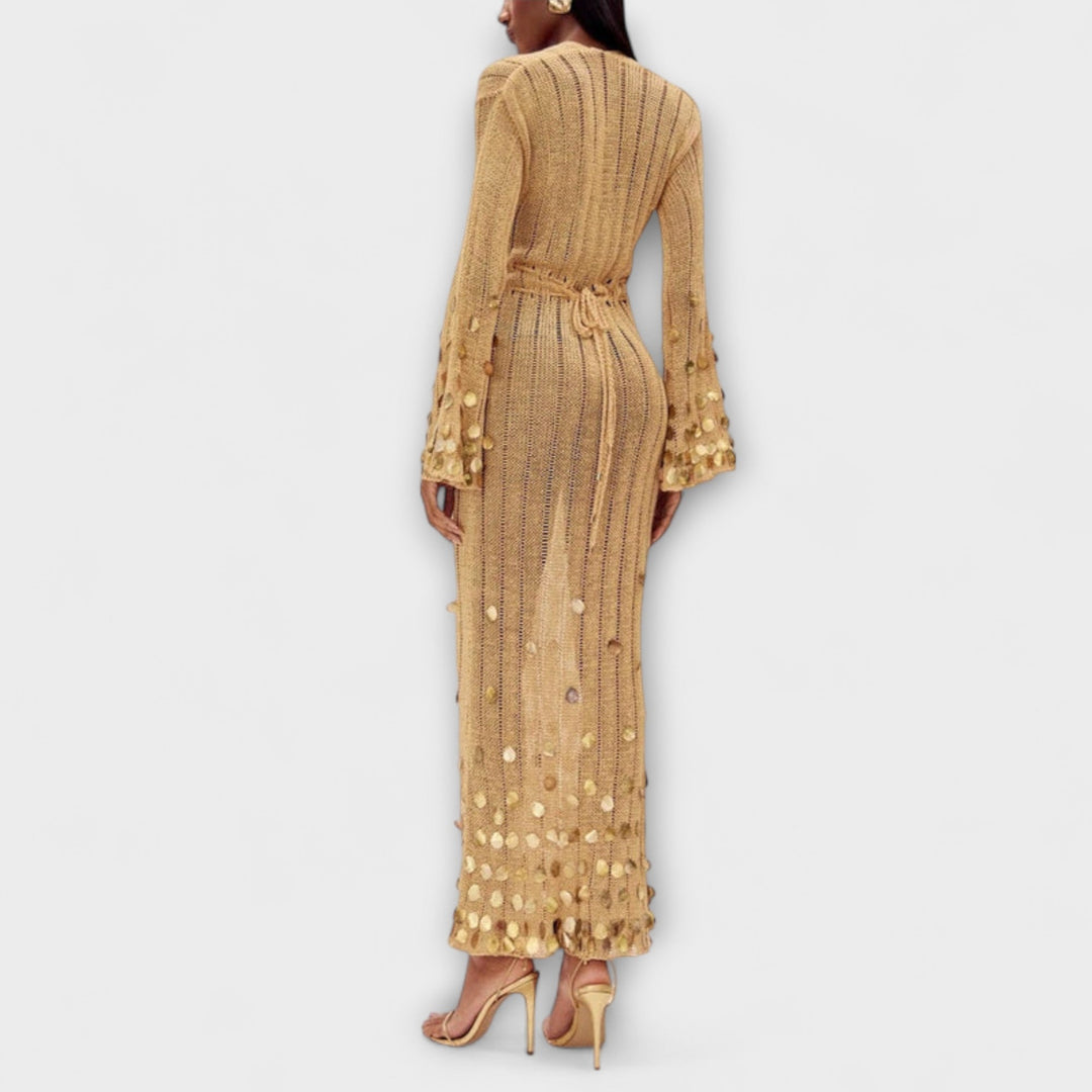Kathleen - Vestido maxí de punto dorado