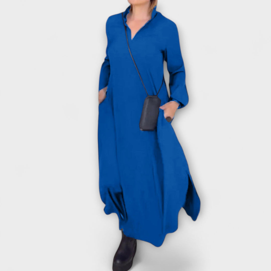 Caroline - Vestido largo fluido en azul oscuro