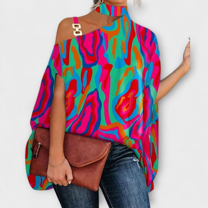Nati - Blusa sin hombros con diseño gráfico