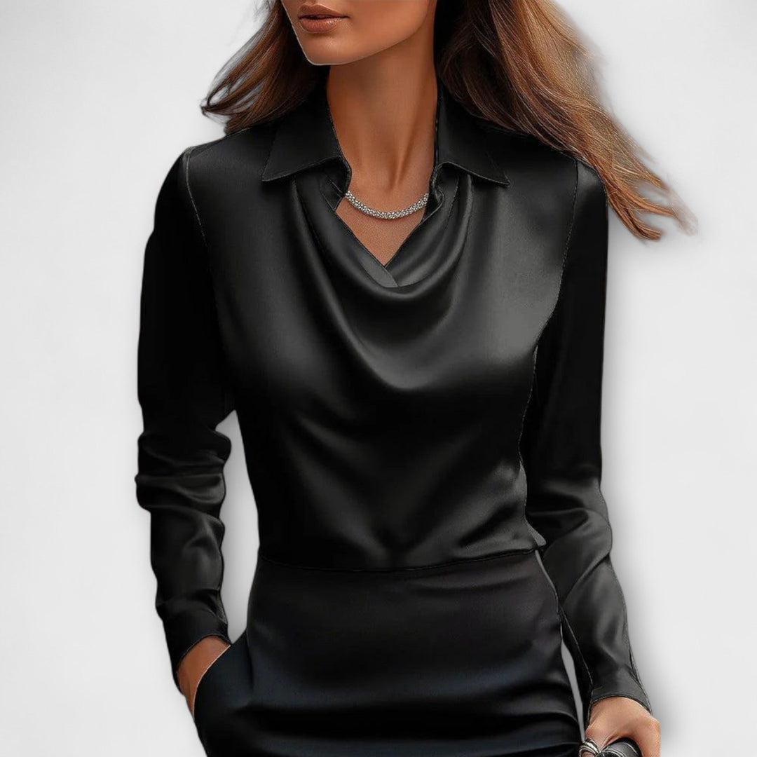 Meli - Blusa brillante color champán con fruncidos