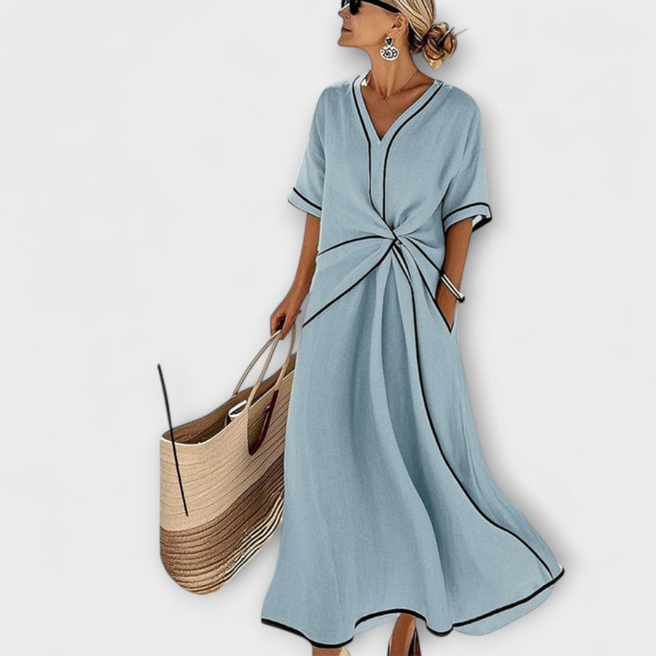 Marcella - Vestido de verano azul claro con drapeado