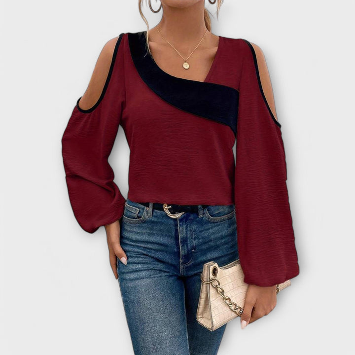 Scarlett - Blusa color crema con escote rectangular
