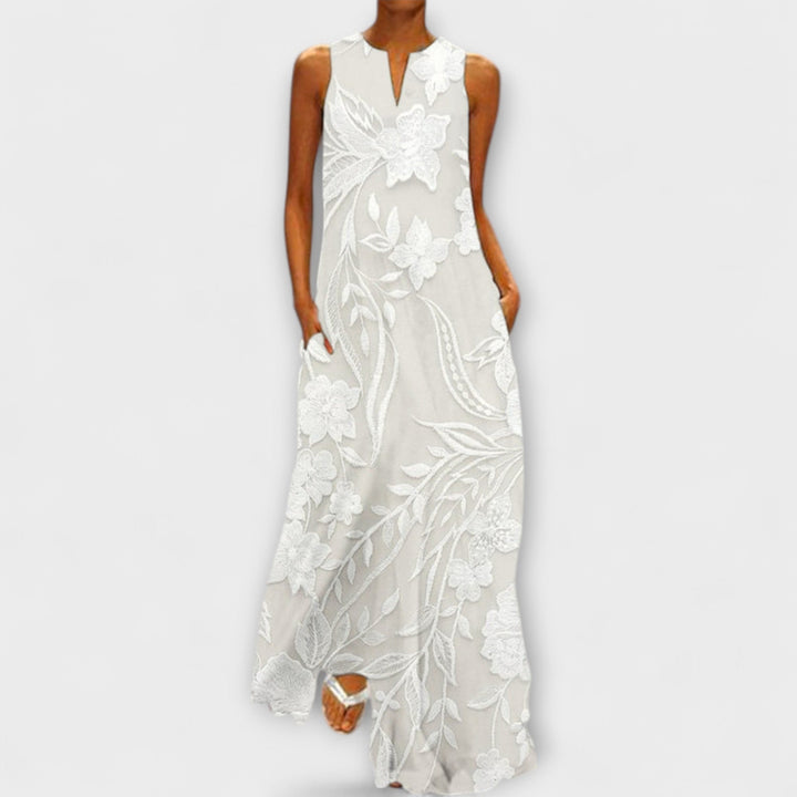 Camila - Vestido maxí botánico blanco con estampado
