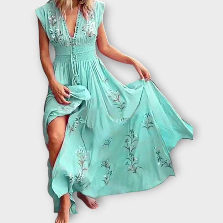 Felizia - Vestido boho rosa con bordados
