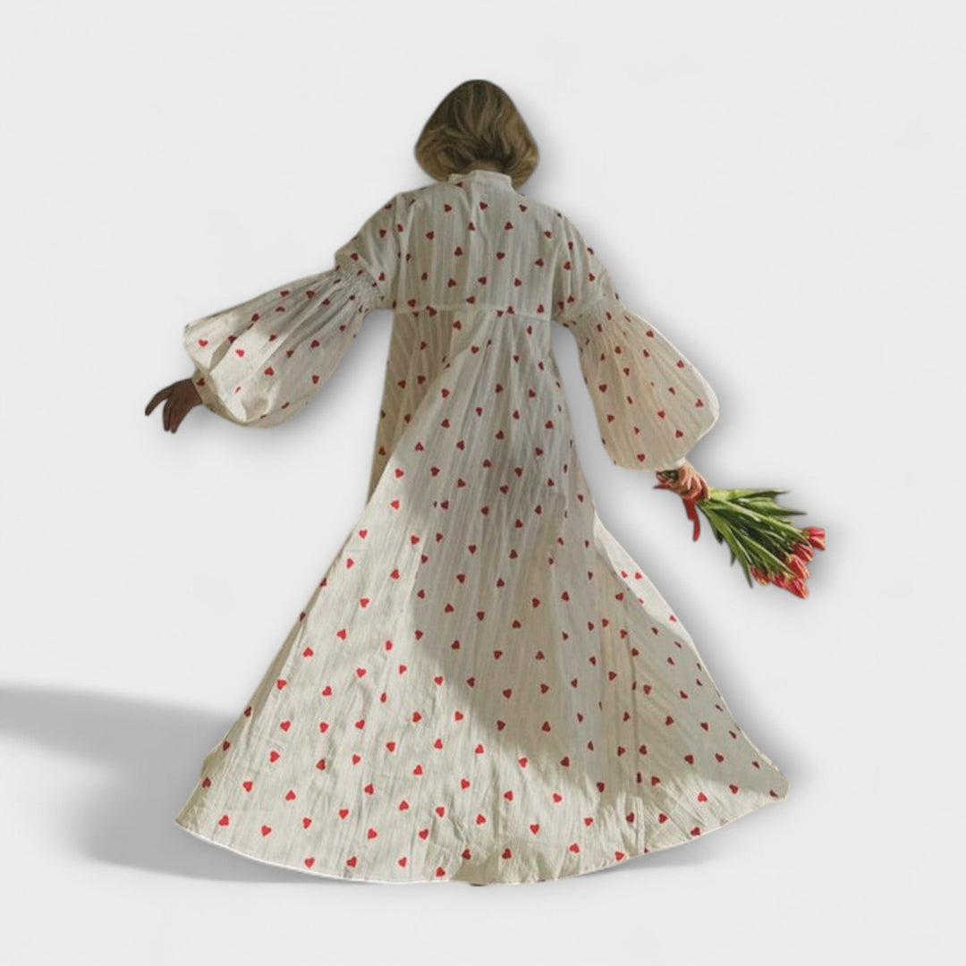 Ella - Vestido blanco con lunares rojos