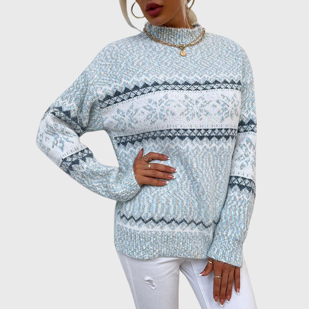 Kielo - Jersey vintage azul claro con patrón noruego