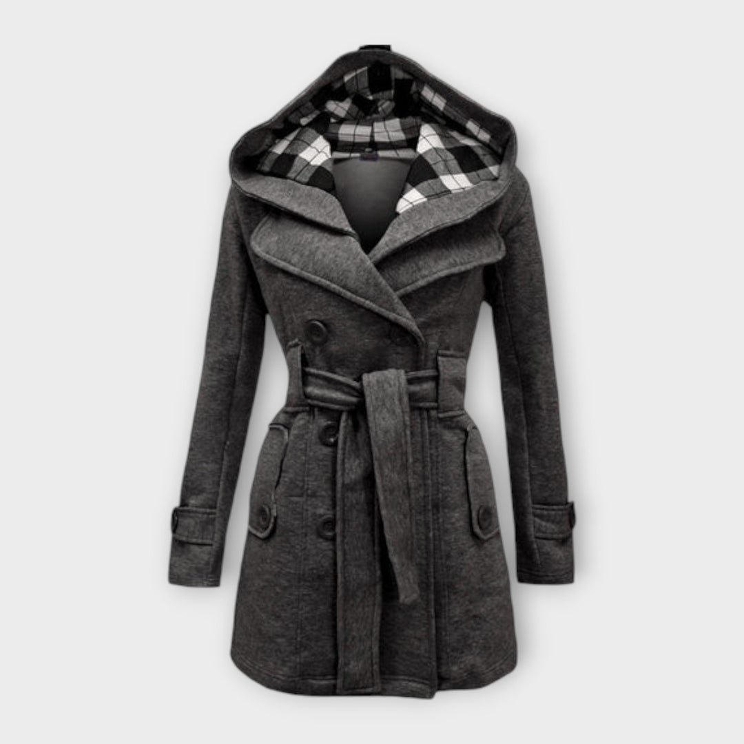 Evelyn - Abrigo de invierno gris cálido con capucha