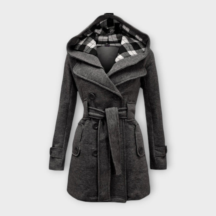 Evelyn - Abrigo de invierno gris cálido con capucha