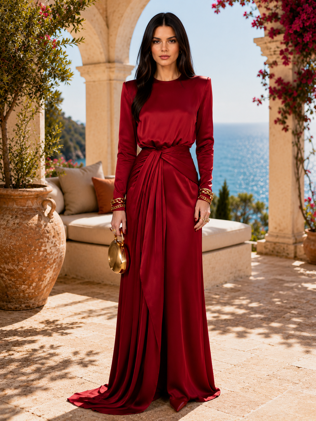 Carmen - Vestido maxi de satén drapeado
