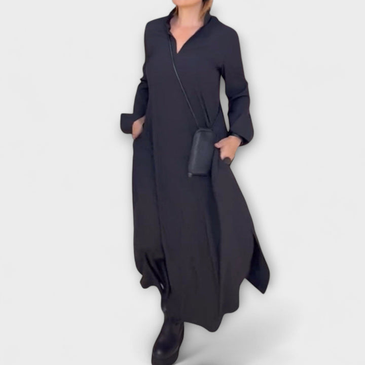 Caroline - Vestido largo fluido en azul oscuro